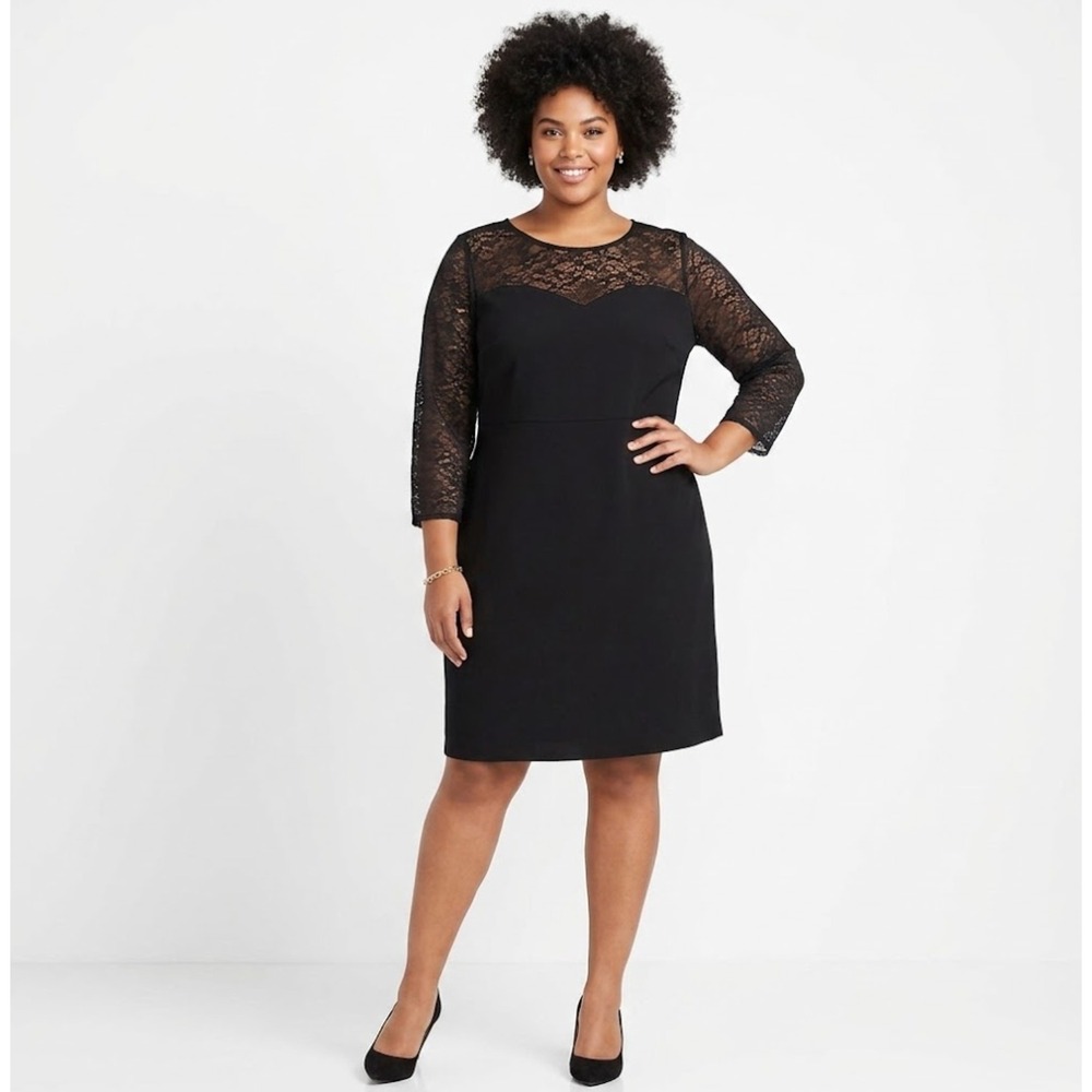 Torrid Lace Yoke Cocktail Dress Women 5 Black Long Sleeve Sweetheart